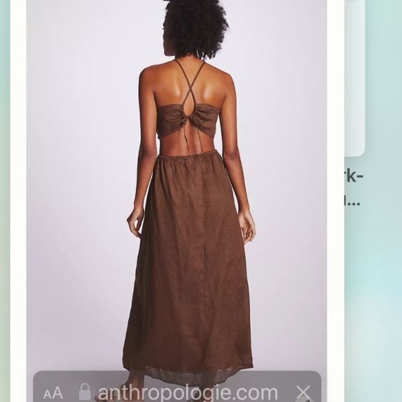 100% Linen Anthropologie NWT Faithfull Halter Cutout Linen MIDI Dress 10. - Picture 4 of 12